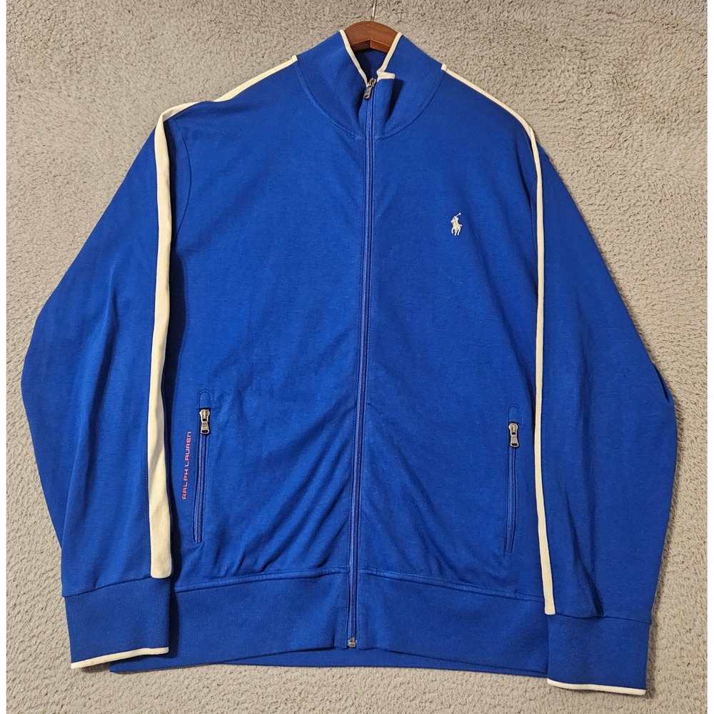 Polo Ralph Lauren Performance Mens Blue Cotton Track Jacket Stripe Size Large